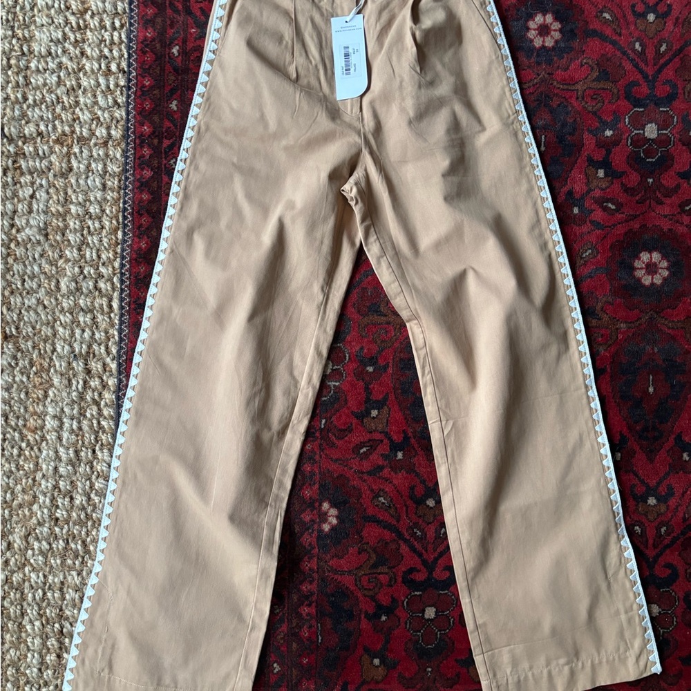 Tan Wide-Leg Pants with White Trim